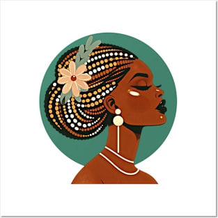 Mid century modern vintage art design of an African woman with braided hair. Posters and Art